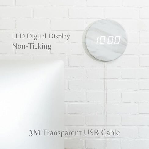 ساعة حائط رقمية LED بسيطة - تعمل بمنفذ USB | نمط الخرسانة الرمادية | 12/24 ساعة، الوضع الليلي، الساعة الصامتة | ديكور غرفة للمطبخ، غرفة المعيشة، غرفة النوم، الفصل الدراسي، المكتب (9 بوصات) in Kuwait