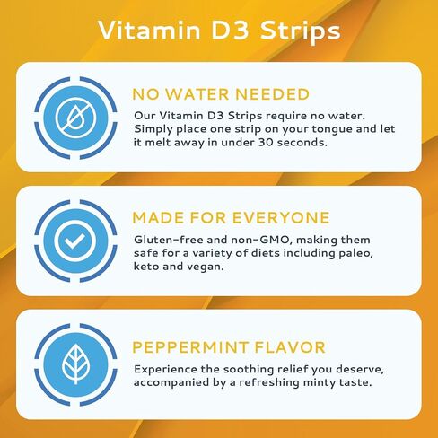 CALMOUR Vitamin D3 Strips 10 Pack| 2000 IU Oral Dissolvable D3 Vitamin Strips | Peppermint Flavor Melts on Your Tongue in 30 Seconds | Boost Immunity & Enhance Mental Focus with Vitamin D3 2000 in Saudi Arabia