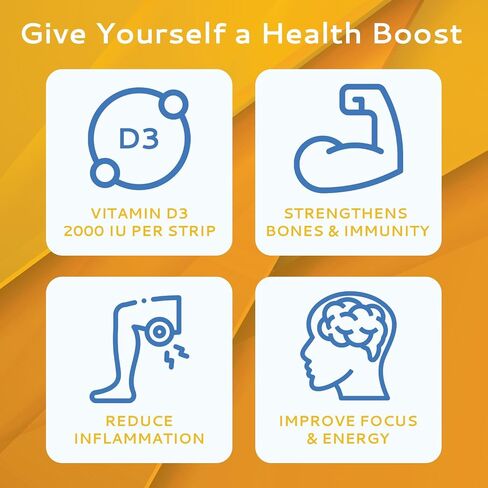 CALMOUR Vitamin D3 Strips 10 Pack| 2000 IU Oral Dissolvable D3 Vitamin Strips | Peppermint Flavor Melts on Your Tongue in 30 Seconds | Boost Immunity & Enhance Mental Focus with Vitamin D3 2000 in Saudi Arabia
