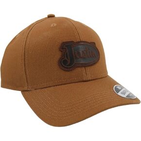 Justin Boots Brown Baseball Cap Canvas Leather Logo Patch