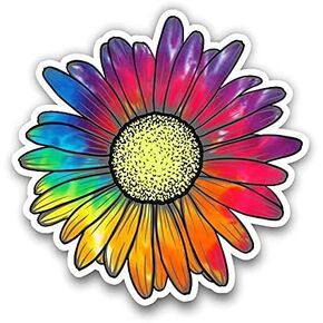 WSQ Rainbow Tie Dye Daisy Flower Vinyl Sticker Decal - 4 Inches - for Car Truck SUV Van Window Bumper Wall Laptop Tablet Cup Tumbler and Any Smooth Surface
