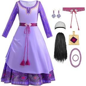 Princess Asha Costume for Girls Wish Asha Dress Up Kids Halloween Cosplay Outfits with Accessories