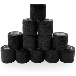 Self Adhesive Bandage Wrap Tattoo Grip Tape 2 inch x 5 Yards Cohesive Bandage Wrap Medical Wrap for Sports & First Aid, Elastic Self Sticking Bandage Tape Vet Wrap for Dogs (2 Inch, 12-Black)