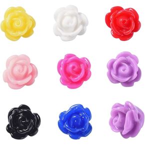 50pcs Black Rose Beads for Rosary Necklaces Resin Flower Beads Drilled Rose Flower Embellishments for Buddha Mala Jewelry Making Bracelets Earrings Crafts Beads 9x7mm Hole: 1mm