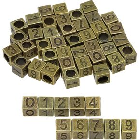 50PCS Metal Number Beads Square 0-9 Number Charms Cube for Bracelets Jewelry Making Necklaces Keychains Earrings Crafts Crochet DIY Gifts Projects, 7x7mm (Silver)