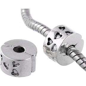 RUBYCA Clip Lock Clasps Beads w/Silicone O-Ring Stopper fit European Charm Bracelet (10pcs Silver)