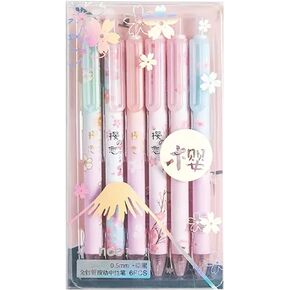 6 Pcs Gel Ink Pens Cartoon Retractable Pens Cute Animal Pen 0.5mm Ballpoint Pen Office School Supplies for Girls (Sakura)