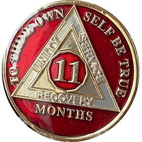 11 Month AA Medallion Metallic Mandarin Red Tri-Plate Sobriety Chip