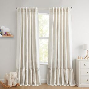 ستارة مكشكشة من الكتان من PONY DANCE، ستائر خلفية بطول 84 بوصة لغرفة النوم، ستارة بوهو ريفية شبه شفافة مقاس 52 × 84 بوصة، أخضر غامق in Kuwait