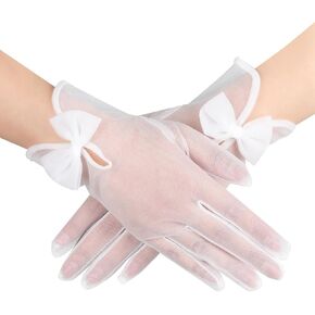Short Tulle Gloves for Women White Tea Party Mesh Sheer Glove Opera Evening Christmas Gloves for Wedding Dinner Prom Party in Saudi Arabia