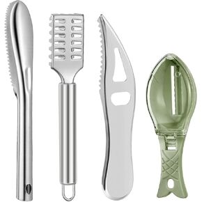 4 قطع مزيل قشور السمك من الفولاذ المقاوم للصدأ للمطبخ، قشارة سمك السمك، مبشرة تنظيف مقشرة، مكشطة مع فتاحة زجاجات للمطبخ، قشور السمك، أدوات تقشير الجلد in Kuwait
