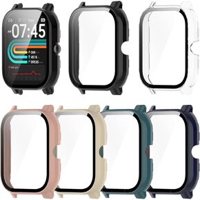 Compatible with Nerunsa P66D Smart Wtatch Case Cover, Screen Protector Tempered Glass Film PC Protective Case for Nerunsa P66D Smart Watch (6-Pack)