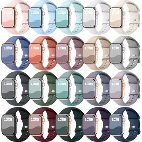 20 Pack Compatible with Apple Watch Bands 40mm 41mm 38mm 49mm 45mm 44mm 42mm for Women Men, Waterproof Silicone Sport Band Straps for iWatch Bands Series 9 8 7 6 5 4 3 2 1 SE Ultra/Ultra 2
