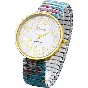 Avaner Elastic Strap Wristwatch, Big Number Analog Quartz Bracelet Watch, Printed Band Bangle Watch for Women