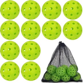 12Pcs Outdoor Pickleball Balls,40 Holes Pickleball Balls with Drawstring Mesh Bag,Fluorescent Green Outdoor Pickleballs are Suitable for All Types of Pickleball Paddles