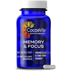 CocoaVia Memory & Focus Brain Supplement, 90 Day, Cocoa Flavanol Blend, Lutein, Added Caffeine for Boost. Improve Cognitive Function, Attention, Vegan & Plant Based, 90 Capsules