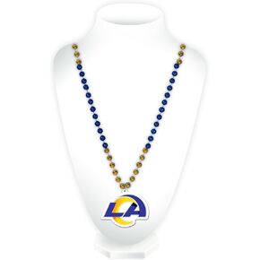 Rico Industries NFL Los Angeles Rams Beads W/Medallion Bead with Medallion Necklace - Great Game DayAccessory 3" x 24"