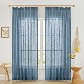 Deconovo Light Filtering Curtains 84 Inches Long, Linen Sliding Glass Door Curtains for Patio, Half See Through Semi Sheers 2 Panels Burg, Long Back Tab Floor Length Curtains(Blue, 40Wx84L)
