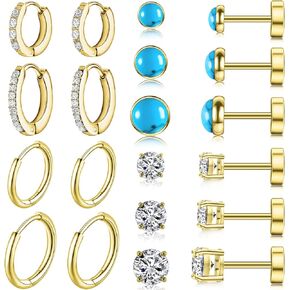 10 Pairs Stud Earrings for Women, Surgical Steel Earrings Set Lightweight and Trendy 316L CZ Cartilage Earlobes Hypoallergenic