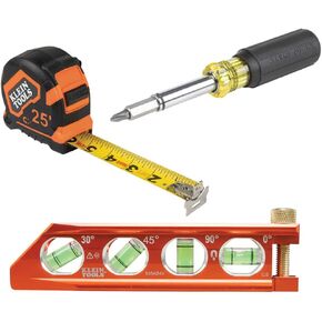 Klein Tools 80040 Layout Tool Kit with Tape Measure, Magnetic Torpedo Level and Magnetic Multi-Bit Screwdriver, 3-Piece