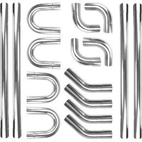 2.25" Exhaust Kit, PHILTOP DIY Custom Mild Steel Tubing Pipe 16 Pcs Mandrel Bend Pipes Straight & U-Bend Kit - Universal Exhaust Pipe Kit
