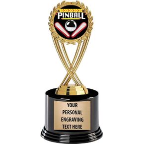 Crown Awards Pinball Trophies with Custom Engraving, 7.25" Personalized Pinball Trophy On Deluxe Round Base Prime
