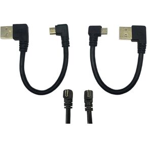 CERRXIAN 15cm 6inch Micro USB Short Cable Combo Gold Plated Left & Right Angle Micro USB 5 Pin Male to USB 2.0 Type A Left Angle Male Data Sync and Charge Cable (2-Pack)