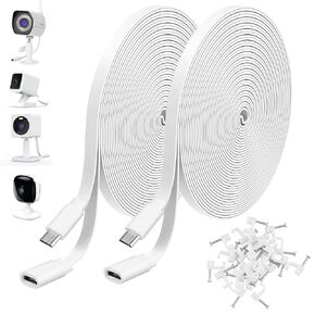 Uogw 2Pack 13.1ft/4m كابل تمديد USB صغير متوافق مع Zmodo، Wyze Cam V4، Wyze Cam OG، WYZE Cam Pan، Wyze Cam V3، Kasa Camera EC60، KC100، KC400، سلك موسع ذكر إلى أنثى، كابل شحن مسطح