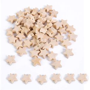 100Pcs Natural Wood Beads Star Shape Unfinished Wooden Loose Beads Spacer Beads with Hole for Crafts DIY Jewelry Making, 20MM