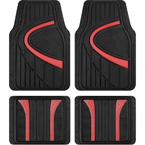 Road Comforts Car Floor Mat, Heavy Duty Rubber Liners, Anti Slip Design, Universal Fit Full Set, All Seasons Trim to Fit Custom Car Floor Mats for Vehicles, Cars, Trucks, SUVs Black