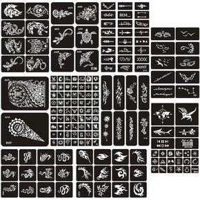 10 ورقات استنسل وشم مؤقت، قوالب وشم وهمية شبه دائمة، استنسل حناء قابل لإعادة الاستخدام، حجم كبير للنساء والفتيات والأطفال، رسم على الوجه، فن الجسم- TSD007 in Kuwait