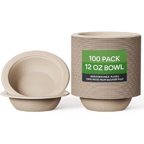 100% Compostable Bowls, [12 oz] [100-Count] Disposable Bowls, BPI-Certified Paper Bowls Disposable, Bagasse Paper Bowls, Recyclable Soup Bowls in Saudi Arabia