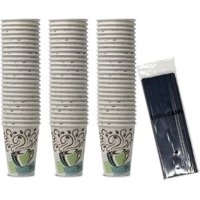 Dixie PerfecTouch Insulated Paper Hot Cup 75 Count, 12 oz Coffee Cups Drinking/Stirring Straws Bundle (12 oz, 75 Cups, 75 Straws)