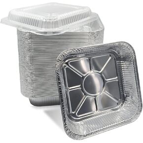 30 Pack 8" × 8" Square Aluminum Baking Pans with Clear Plastic Lids,Disposable Aluminum Foil Pans Takeout Pans,Heavy Duty Recyclable Foil Food Containers Roasting Pans for Cooking,Heating,Storing.
