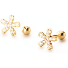 Tiny CZ Daisy Flower 20g Stud Tragus Earrings for Women Teen Girls Sterling Silver Crystal Diamond Piercing Dainty Shiny Barbell Cartilage Post Screw Back Hypoallergenic Jewelry