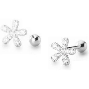 Tiny CZ Daisy Flower 20g Stud Tragus Earrings for Women Teen Girls Sterling Silver Crystal Diamond Piercing Dainty Shiny Barbell Cartilage Post Screw Back Hypoallergenic Jewelry