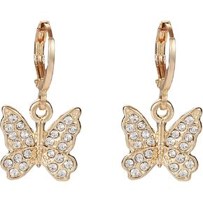 Rhinestone Animal Charm Tiny Cute Butterfly Drop Gold Hoop Earrings Hanging Women Huggie Hoop Earrings Summer Jewelry