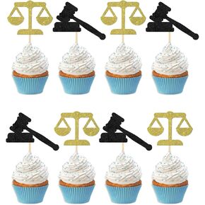 أغطية الكب كيك من Balance & Gavel - لافتة حفلات Congrats Law Grad - ديكورات حفلات تخرج المحامي من الكب كيك