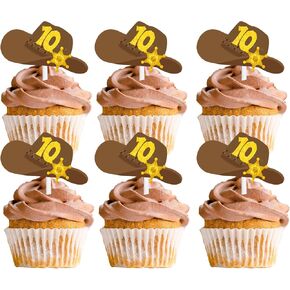18pcs Gold Glitter Cowboy Hat 2 Dessert Cupcake Topper Cow Country Western Bull Riding Bull Rider Competition Theme Decor Supplies Boy Girl Happy 2nd Birthday Party Decorations