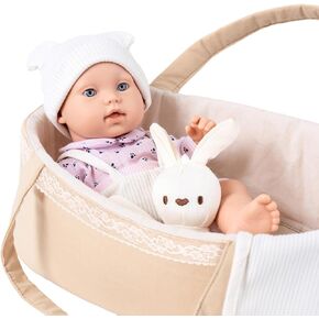 ZNTWEI 12 Inch Baby Doll Playset in Gift Box with Pink Clothes and Accessories Including Doll Clothes, Bassinet Bed, Blanket, Toys
