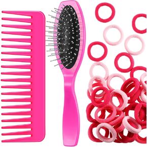 Doll Hair Care Set, Doll Hairbrush Wig Wire Brush, Wide Tooth Comb, 50 Piece Nylon Hair Ties, Hair Styling Doll Accessories Doll Supplies for Dolls (Light Pink)