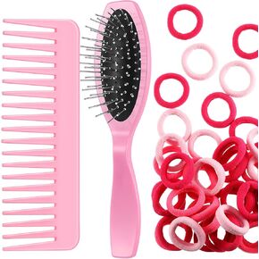 Doll Hair Care Set, Doll Hairbrush Wig Wire Brush, Wide Tooth Comb, 50 Piece Nylon Hair Ties, Hair Styling Doll Accessories Doll Supplies for Dolls (Light Pink)