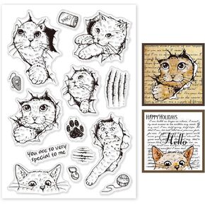 GLOBLELAND Crack and Cat Clear Stamps for Cards Making Cartoon Animal Clear Stamp Seals Transparent Stamps for DIY Scrapbooking Photo Album Journal Home Decoration