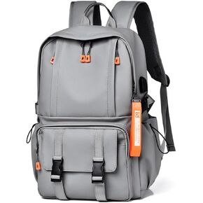 CHAO RAN Black College Backpack for Men Women, Casual Travel Waterproof Backpack with USB Charging Port, Fit 15.6 Inch Laptop Bag for Commute