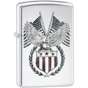 Zippo Lighter- American Bald Eagle Shield High Polish Chrome Windproof Lighter #Z5265