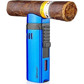 Cigar Lighters Torch Holder on Top Windproof Triple Jet Butane Lighter with Punch Torches Refillable Scorch Lighters for Men