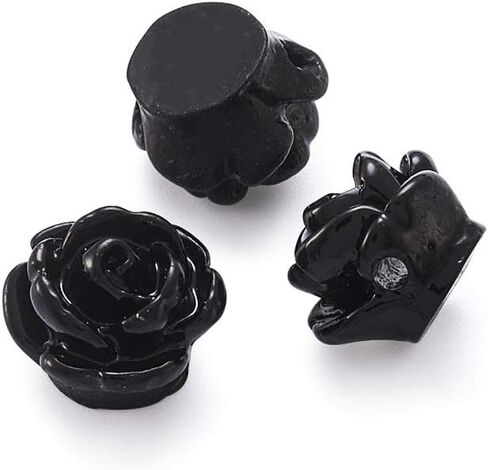50pcs Black Rose Beads for Rosary Necklaces Resin Flower Beads Drilled Rose Flower Embellishments for Buddha Mala Jewelry Making Bracelets Earrings Crafts Beads 9x7mm Hole: 1mm in Kuwait