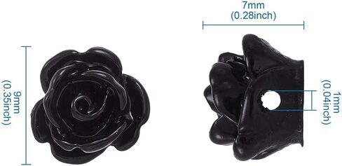 50pcs Black Rose Beads for Rosary Necklaces Resin Flower Beads Drilled Rose Flower Embellishments for Buddha Mala Jewelry Making Bracelets Earrings Crafts Beads 9x7mm Hole: 1mm in Kuwait