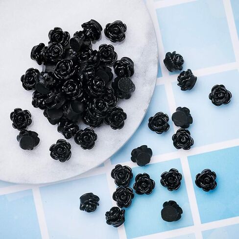 50pcs Black Rose Beads for Rosary Necklaces Resin Flower Beads Drilled Rose Flower Embellishments for Buddha Mala Jewelry Making Bracelets Earrings Crafts Beads 9x7mm Hole: 1mm in Kuwait