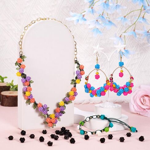 50pcs Black Rose Beads for Rosary Necklaces Resin Flower Beads Drilled Rose Flower Embellishments for Buddha Mala Jewelry Making Bracelets Earrings Crafts Beads 9x7mm Hole: 1mm in Kuwait